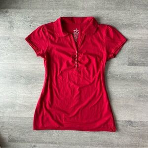 VINTAGE Style Red Henley Top 725 Originals Puff Sleeve Y2K